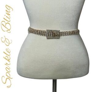 Luxury Vintage Rhinestone Belt Gold Tone Diamond Crystal Fit Size Medium / Large